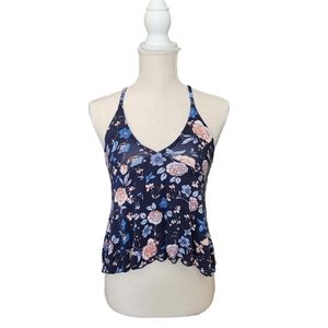 SO Navy Floral Skinny Strap Racerback Tank - X-Small